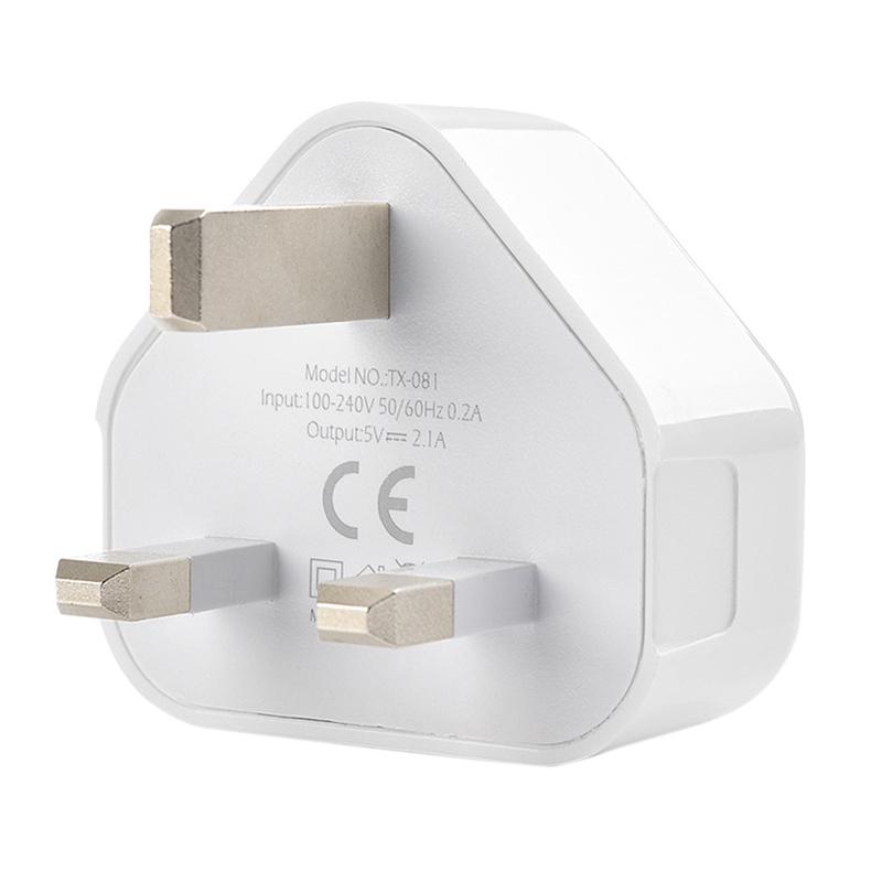 Mains 3 Pin Plug Usb Adaptor Wall Charger Travel Charging Cable For Iphone Samsung