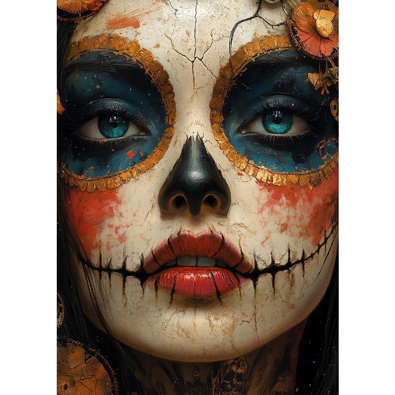 Los Muertos Girl Day of The Dead Skull Makeup Portrait Posters and Prints Canvas Painting Wall Art Picture for Room Home Decor