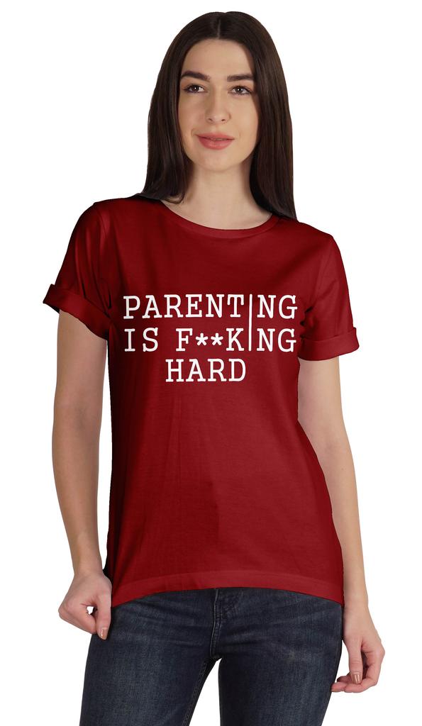 Inkmeso Scoop-Neck Parenting Is F**King Hard Graphic Tshirt Short Sleeve