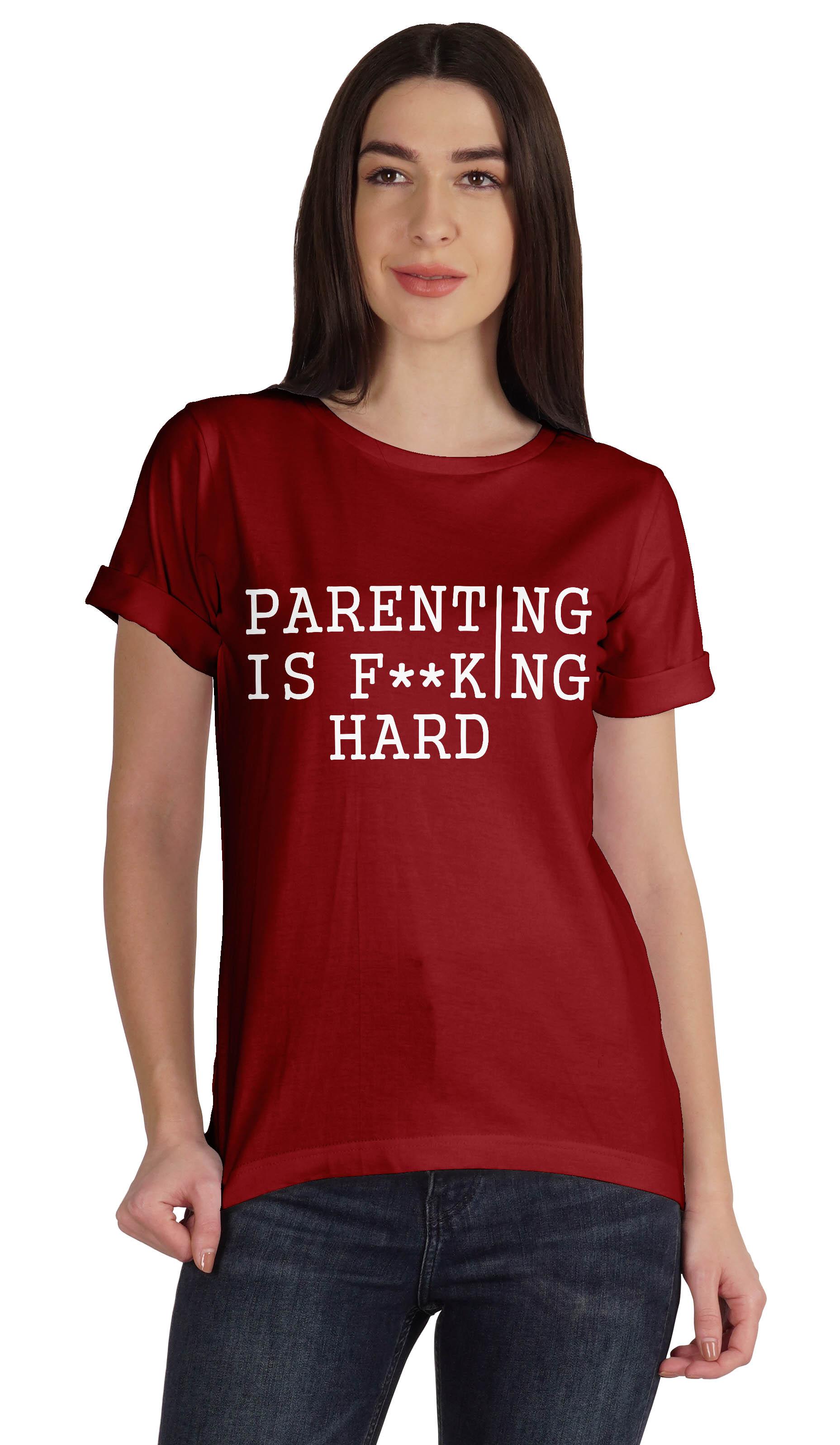 

Inkmeso Scoop-Neck Parenting Is F**King Hard Graphic Tshirt Short Sleeve XXL малиновий