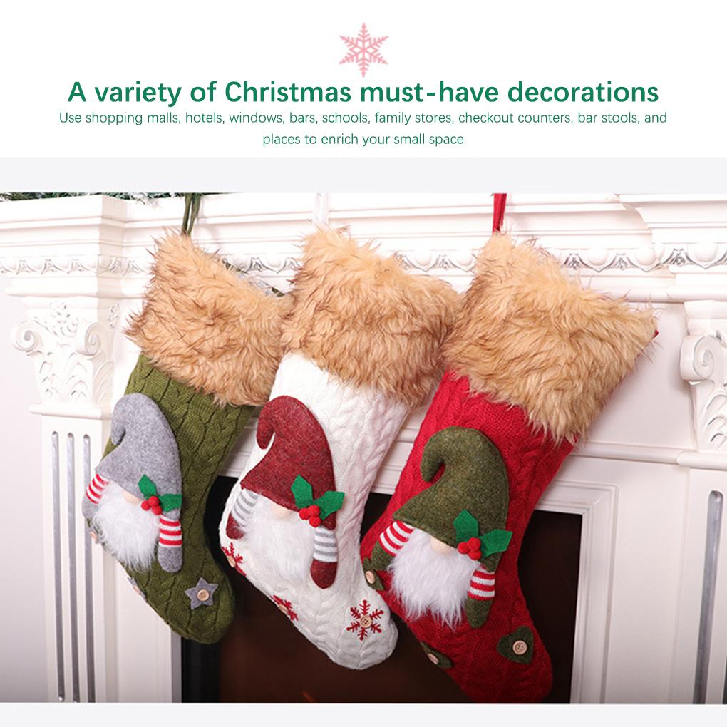 Knitted Christmas Stockings Socks Snacks Container Hanging Pendant Home Showcase Xmas Tree Hanger Elastic Goodie Bag Holder