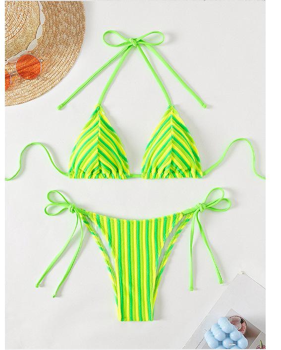 

Полосатое женское махровое бикини и плавки: Сексуальный треугольный купальник Small