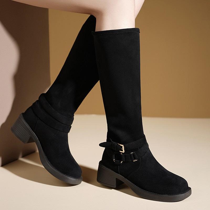 Naza same western cowboy boots women's 2025 autumn new wasteland wind boots pleated pile boots knight boots