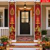 2D Flat, 2D Door Banner, 2pcs Diwali Banner Suitable for Front Porch & Party Decorations - Traditional Indian Deities, Multi-Layered Candlesticks with