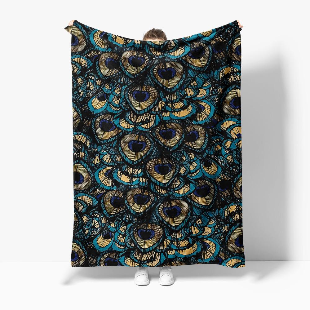 

Black Peacock Feather Print Blanket Soft Warm Throw Sofa Bed Cover Decorative Gift 75x90cm