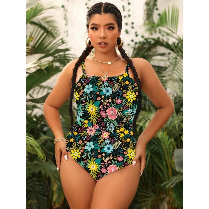 

Слитный купальник с цветочным принтом для женщин больших размеров, трендовый сексуальный купальник-монокини с утягивающим эффектом для живота, пляжный купальный костюм для отпуска 4XL чёрный