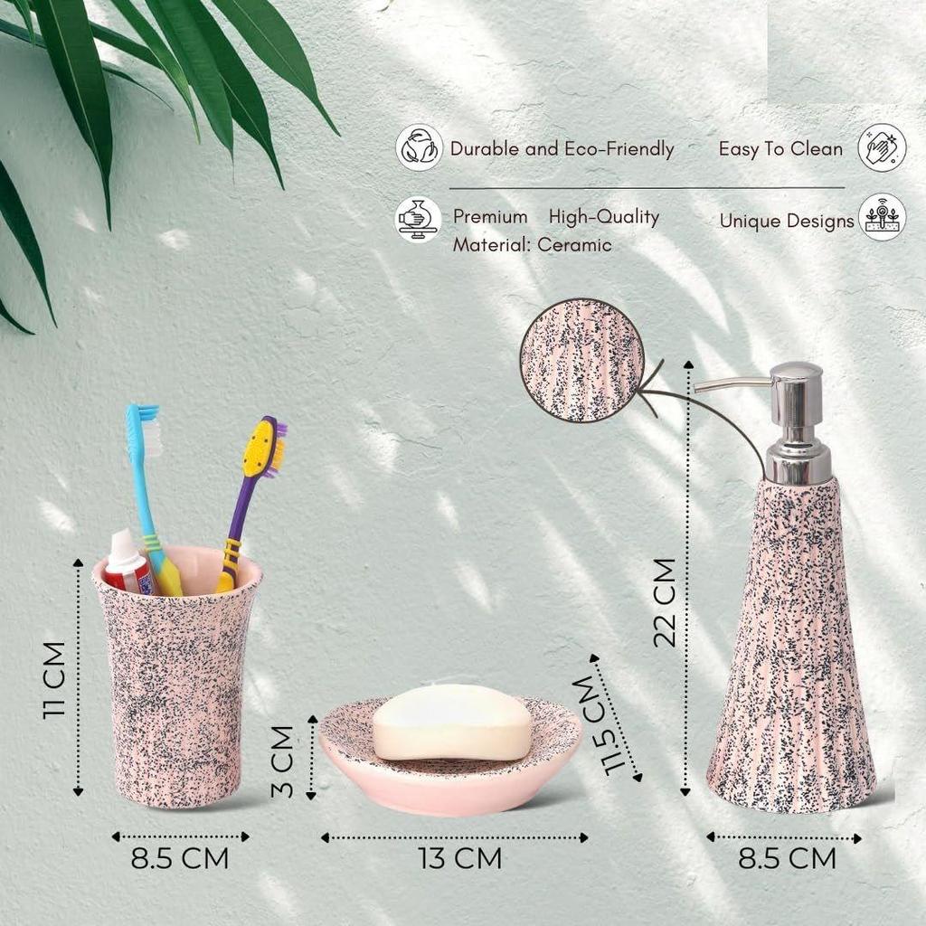 Premium Ceramic Bathroom Accessories Set of 3 | Modern Luxury Bath Set with 300ml Soap Dispenser, Toothbrush Holder & Soap Dish | Home Decor Items