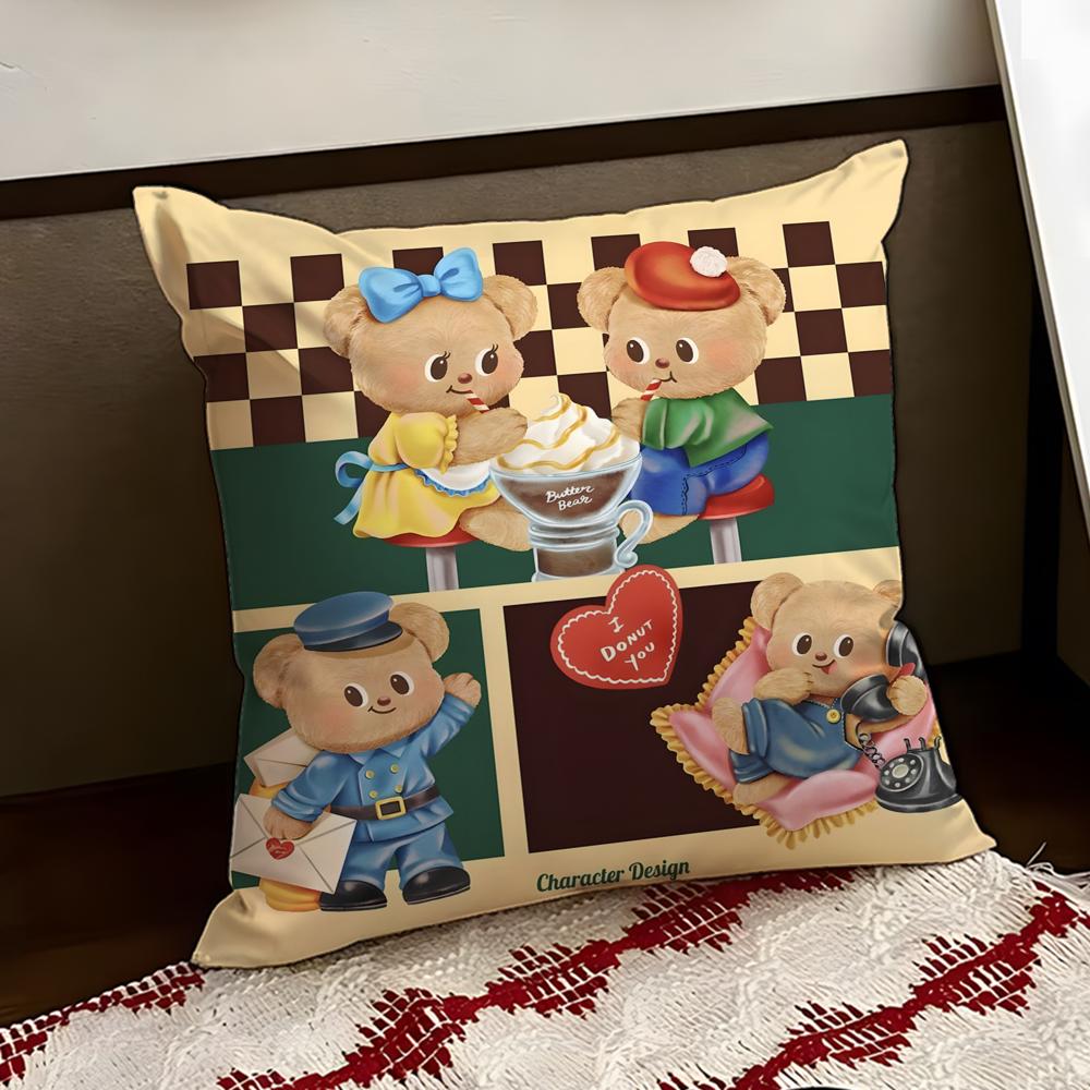 Cartoon BButter BBear Cushion Cover Reversible Soft Durable Pillow Cover Home Car MultiScene Use for Daily Comfort