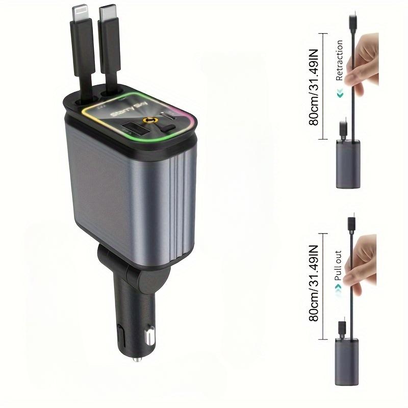 

4 in 1 Retractable Car Charger with USB C Lightning Cable Starlight in Auto Roof Fast Charging for IPhone Samsung Phones