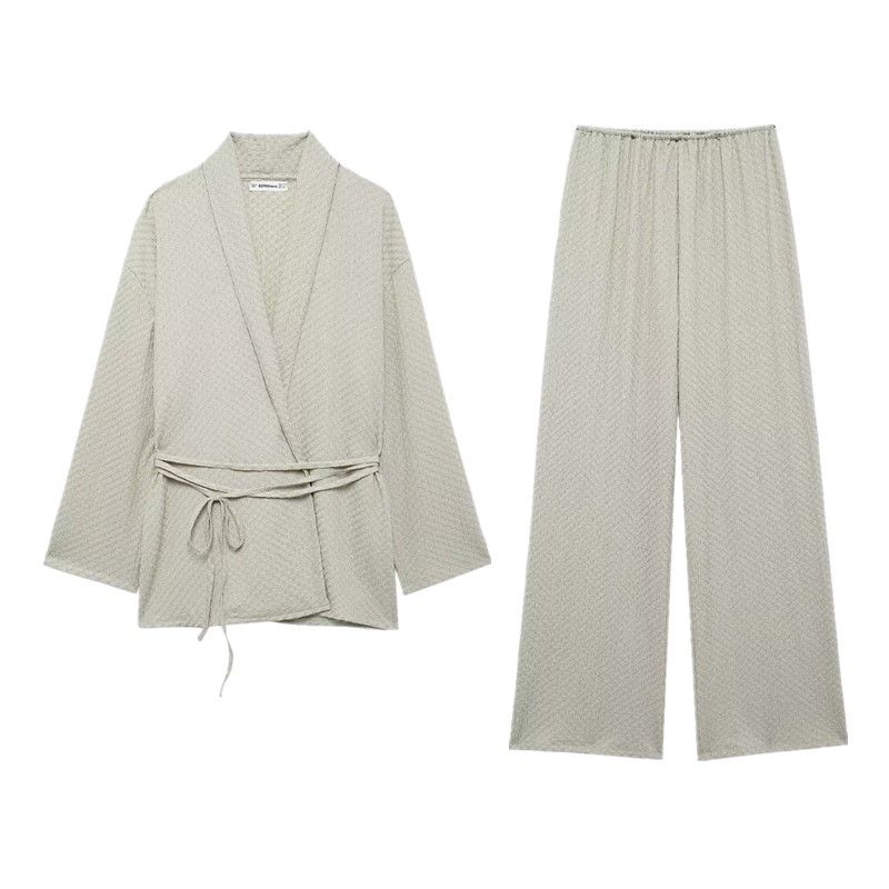 Fashion Style 2024 Autumn New Women's Clothing Belt Texture Loose Kimono Long Sleeves Tops 5584633