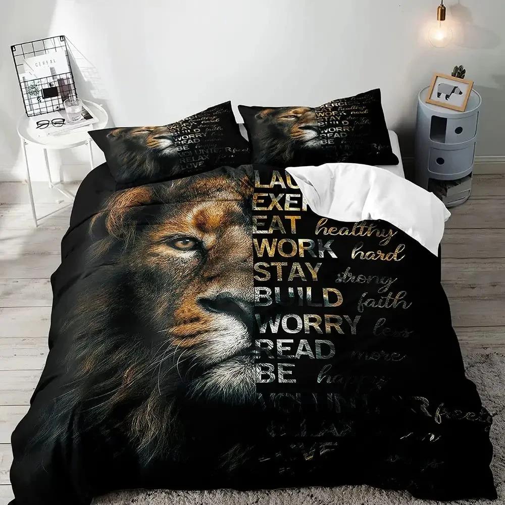 Lion Duvet Cover Set KingAfrican Safari Animal Black Bedding SetCouples Comforter CoverQuilt CoverRomantic Lion Couple Gifts