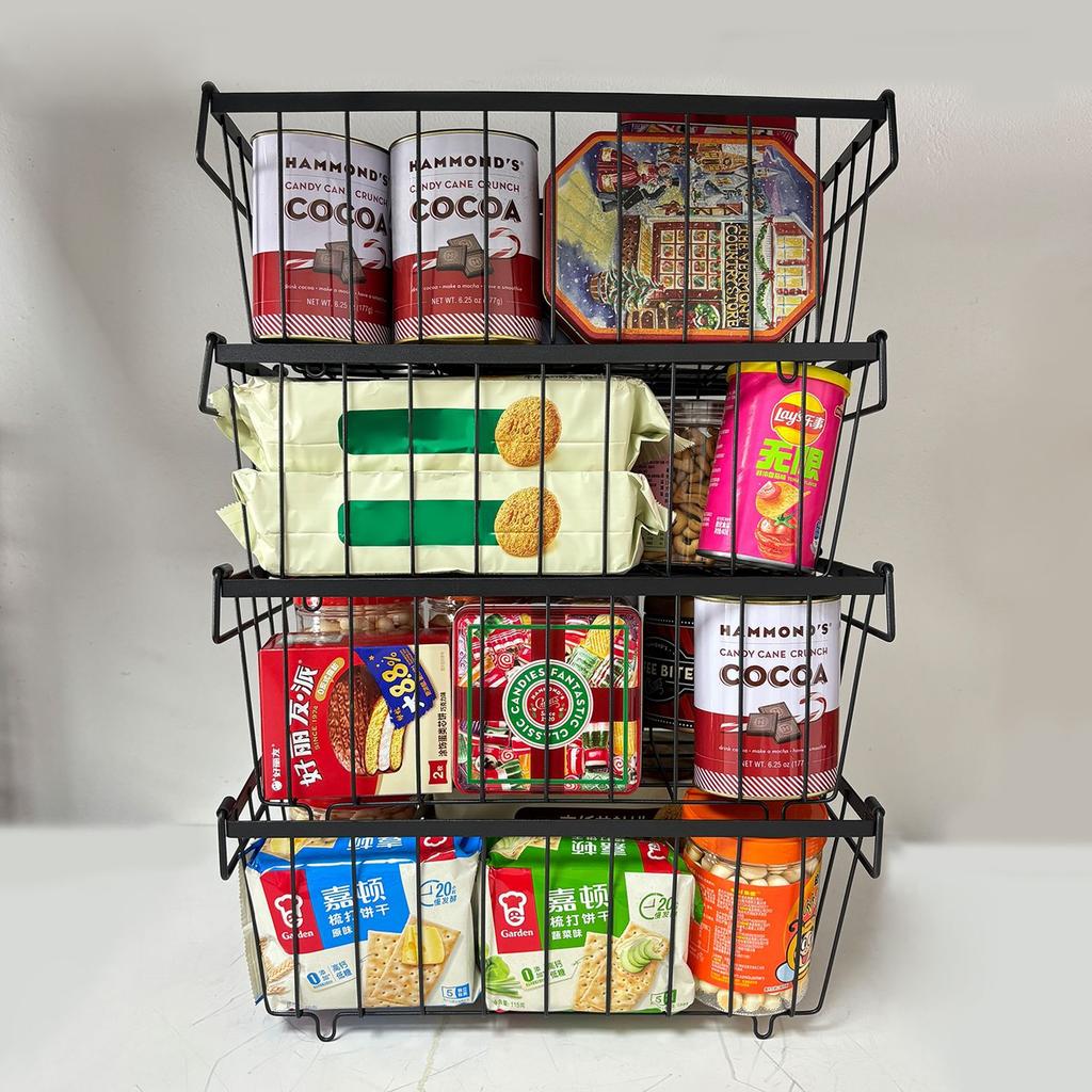 4pcs Stackable Wire Baskets Vegetable Fruit Storage Metal Basket Freezer Hanging Bin Organizers Home Kitchen Mesh Storage Rack
