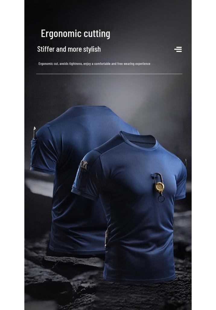 Men's Quick-Drying Tactical T-Shirt - Elastic, Breathable Ice Silk, Wear-resistant, Round Neck Short Sleeve for Summer Outdoor Sports and Fitness