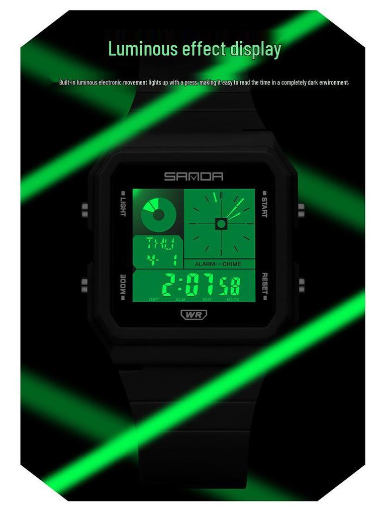 Sanda Multifunctional Waterproof Luminous Electronic Watch with World Time & Alarm - Ideal for Students