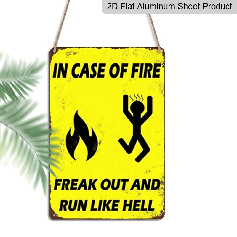 

2D Flat - 1pc Vintage Freak Out and Run Like Hell Metal Sign - 8x12 Inches, Yellow with Black Text & Fiery Design, Retro Wall Decor for Home, Bar 20*30cm