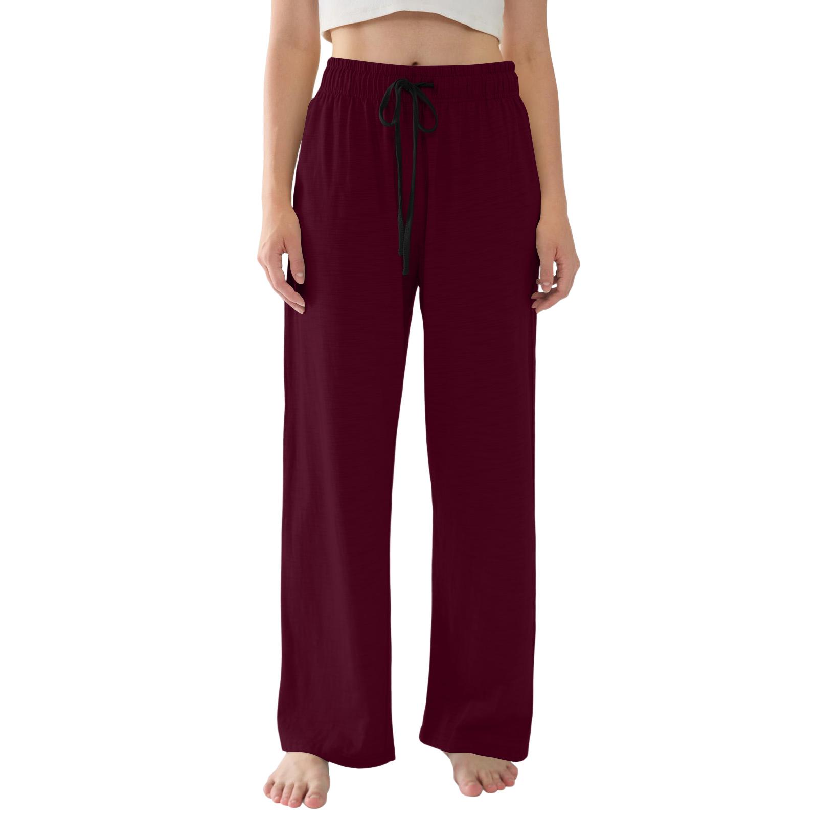 

Womens Pajama Pants Lightweight Casual Comfy Palazzo Pants Sleepwear Loungewear Bottoms With Pockets XL винный