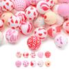 10Pcs 15mm Baby Infant Nipple Appeal Other Chain Clips Dummy Holder Nipple Accessories Pink Love Print Food Grade Silicone Beads