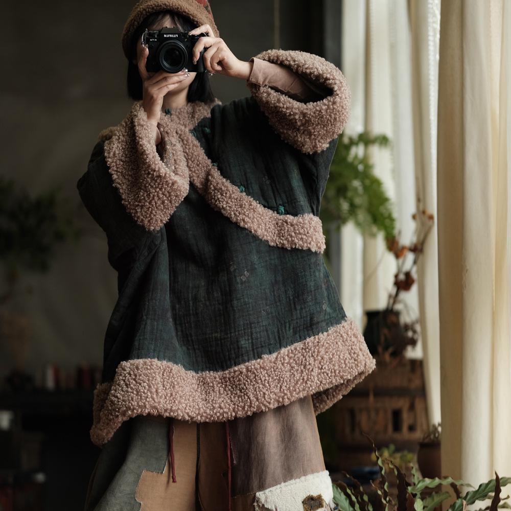 

Women s Retro Lambswool Loose Cotton Jacket - Winter High-End Outerwear One Size
