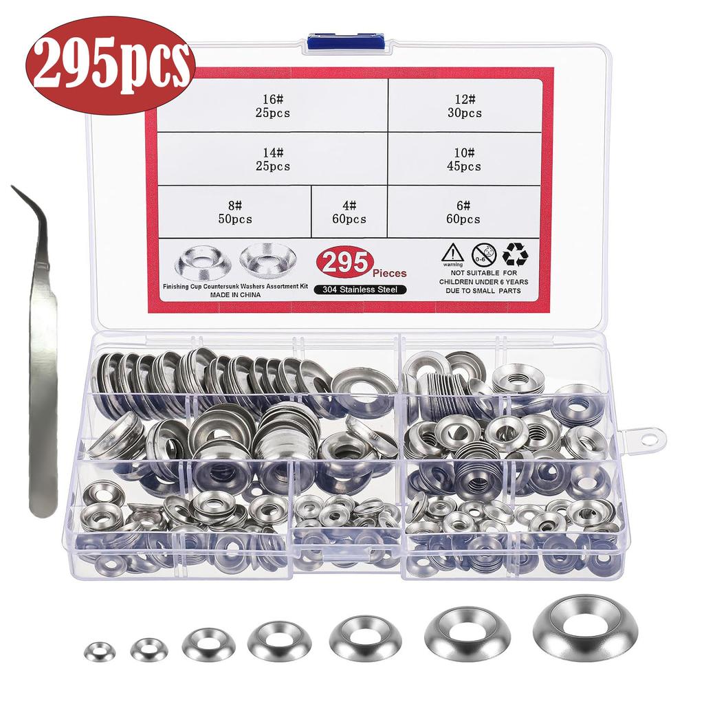 Set di rondelle concave-convesse in acciaio inossidabile 304 da 295 pezzi 160 pezzi rondella a occhio di pesce rondella a tazza pad conico scatola