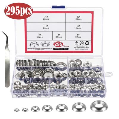 295Pcs304 Stainless Steel Concave-convex Washer Set 160pcs Fisheye Washer Bowl Washer Cone Pad Box