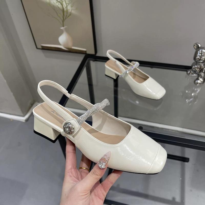 

Fashion Baotou Sandals Women s Outside Wear 2025 New Summer French Mary Jane One Word Belt Block Heel Back Empty Shoes Sandals 35 белый
