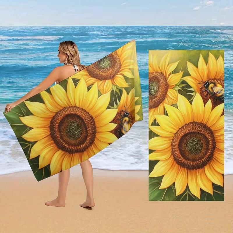 Summer Lemon Daisy Beach Towel Bright Yellow Hat Print Quick Dry Soft Absorbent Towel for Beach Pool Vacation