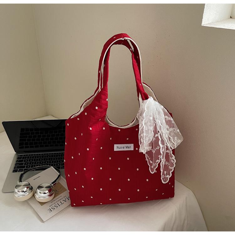 

Японская и корейская сумка-шоппер в горошек, женская кружевная сумка для поездок на работу, сумка под мышкой большой вместимости, модная студенческая сумка-тоут, холщовая сумка бордовый