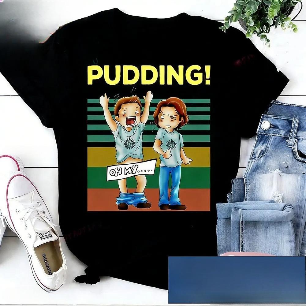 Pudding Dean Sam Winchester Oh My Funny TV Series Vintage TShirt Winchester Brothers Shirt Short Sleeve Tshirts Graphic Tee