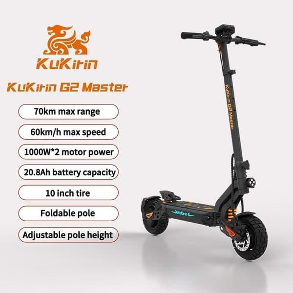 KuKirin G2 Master Elektriskais skūteris 70KM nobraukums un 60KM/H maksimālais ātrums, 10'' bezceļu riepas, 2000W dubultais motors, viss alumīnija korpuss, salokāms skūteris(NAV ABE)