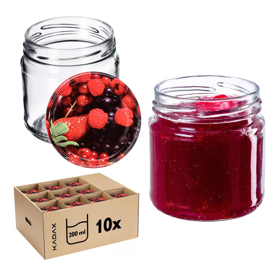 KADAX 10x Glas 200ml + Deckel Fi66 für Konserven Marmelade