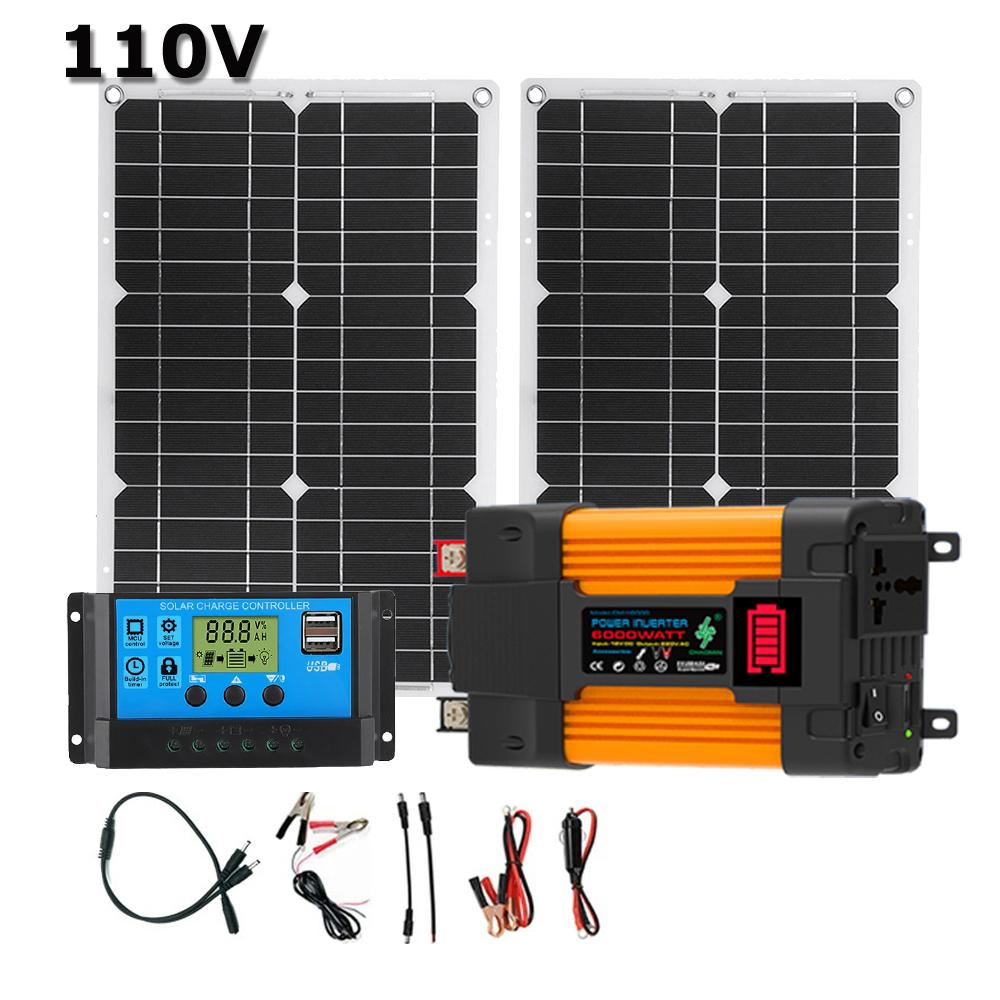 6000W Solar System Complete Kit 12V To 110V/220V 100A Controller 2*300W Panel Off-Grid Inverter System for Home/Camping Backup