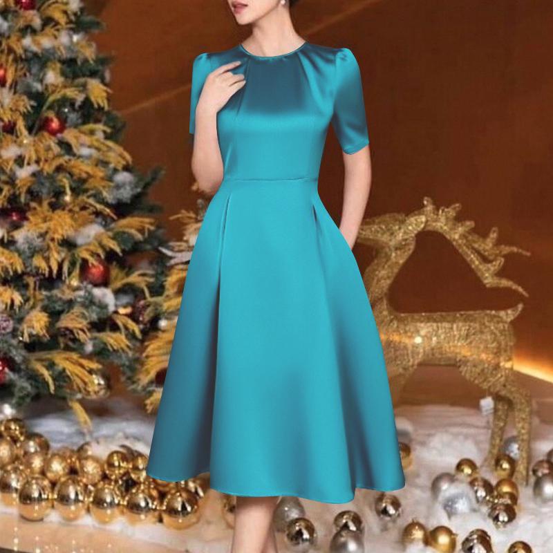 ZANZEA Rochie de vară cu mânecă scurtă și guler rotund, casual, cu model A-line