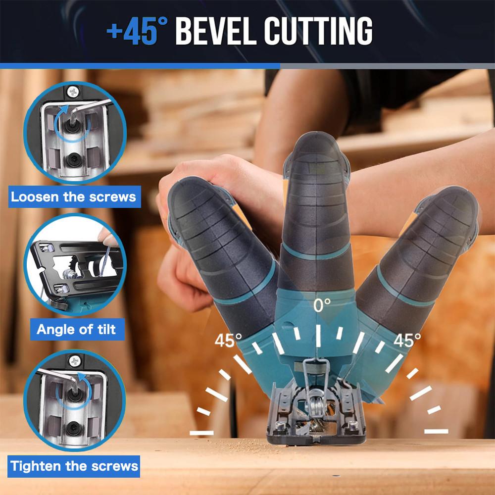 45 Degree Tilt Angle Electric Jigsaw Portable Multi-Function Woodworking Power Tool Small Rechargeable Cutting Machine
