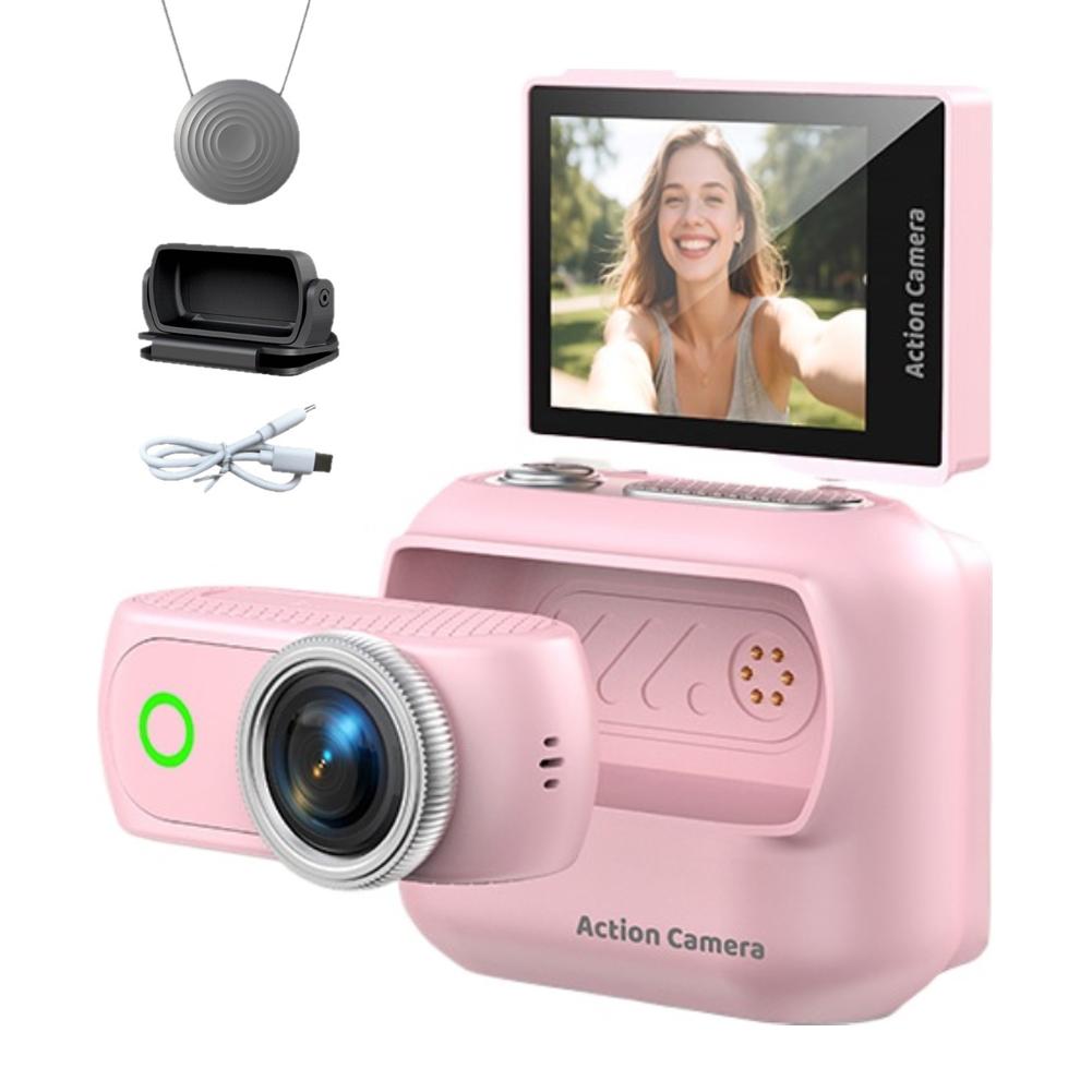 

4K Ultra HD Thumb Action Camera, WiFi, Wide-Angle Lens, Portable Magnetic Sports Camera for Outdoor Travel & Students None Card рожевий