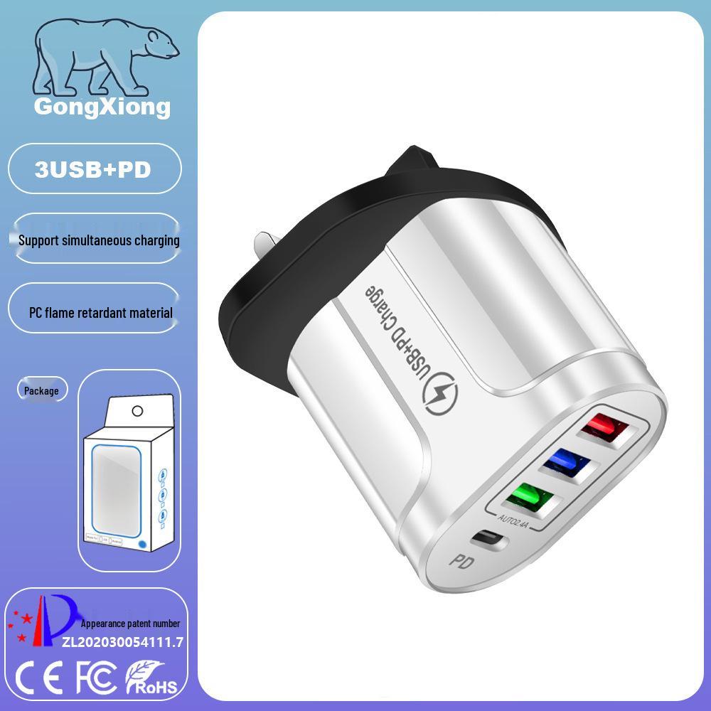 EU/UK Standard 3-USB + Type-C Multi-Port Home & Travel Charger 5V/2.4A