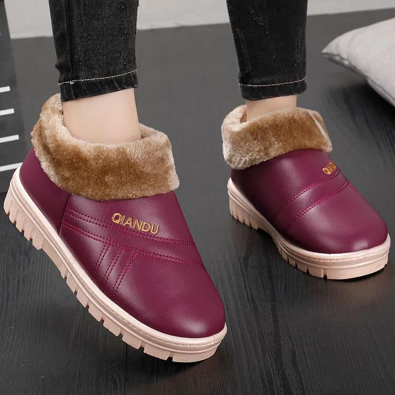 Zapatos de algodón de invierno para mujer, botas cálidas y cómodas, botas antideslizantes impermeables de suela gruesa para el hogar