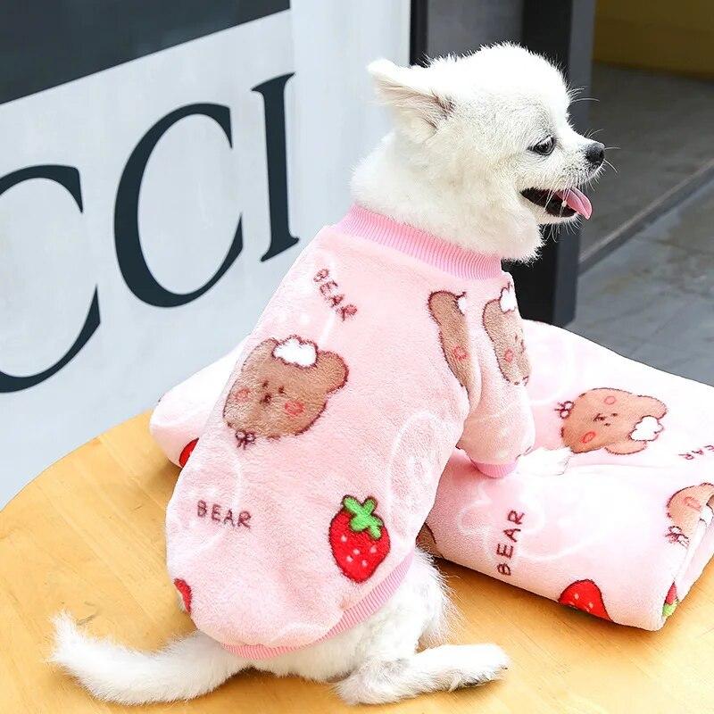 Winter Warm Dog Clothes for Small Dogs Soft Flannel Pet Vest French Bulldog Coat Yorkies Cartoon Print Puppy Cats Clothing