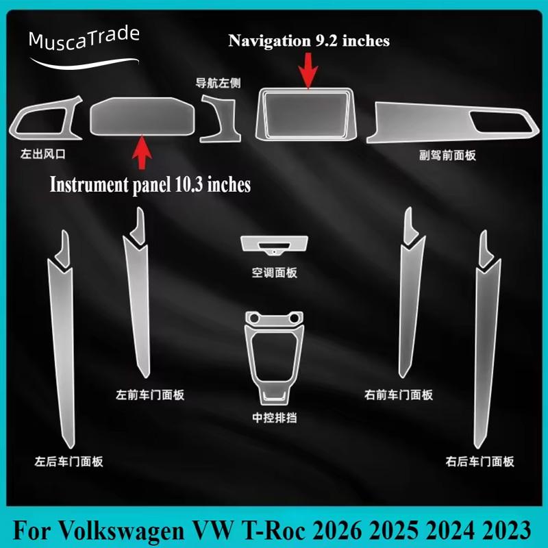 Für VW T-Roc 2025 2024 PPF Schutzfolie Zubehör Innen transparentes TPU GPS Navigation Schalttafel Mittelkonsolen Aufkleber