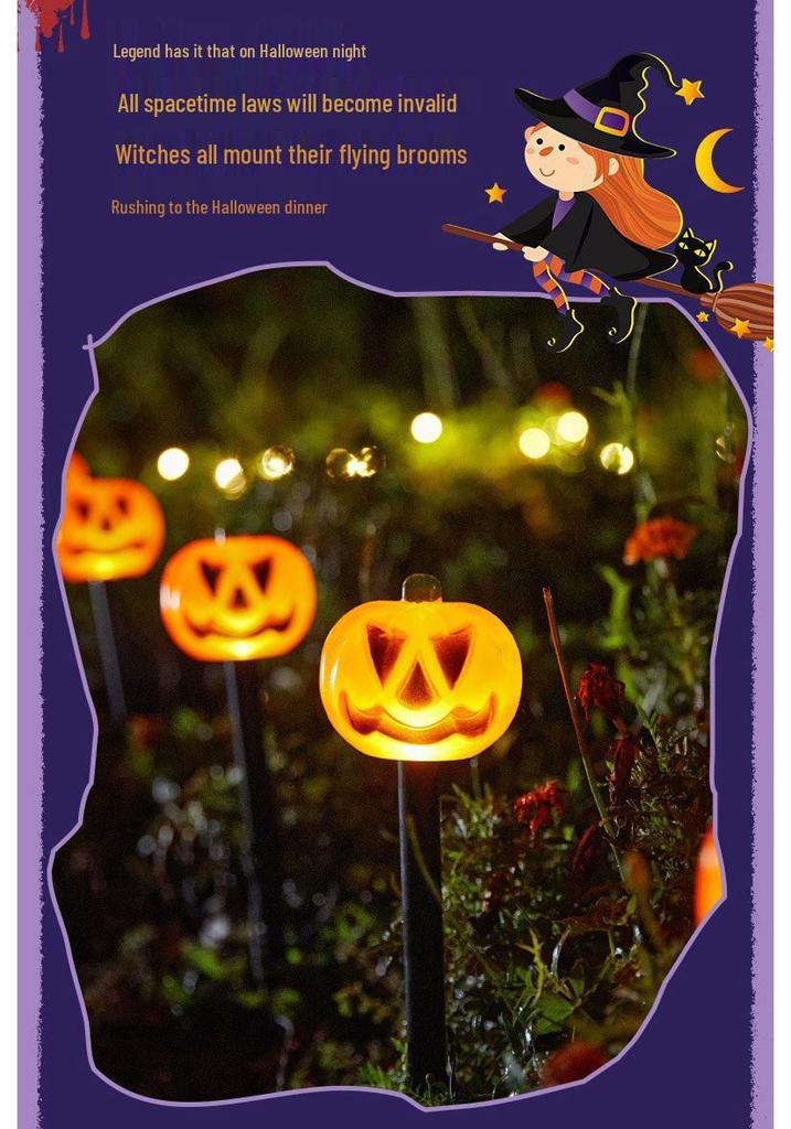 Solar Halloween Pumpkin Garden Stake Lights - Waterproof Outdoor Decorative String for Yard & Lawn