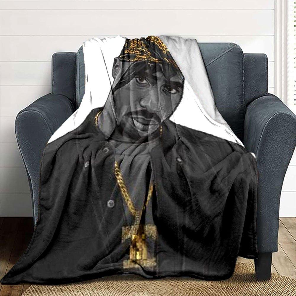 1pc 2PacHip Hop Blanket Soft Lightweight All Season Multi Purpose Throw for Sofa, Bed, Office & Picnics, French Style with Iconic Album Art & Quotes