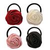Hair Tie French Style Glossy Satin Rose Flower Decor Handcrafted 3D Petal Design Hair Rope Soft Smooth Fabric Hair Accessory