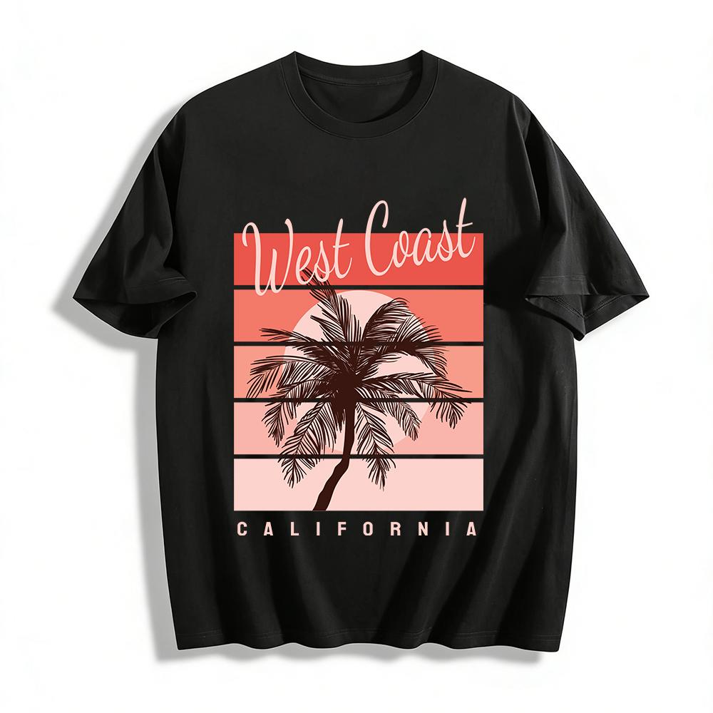 West Coast California Sunset Palm Tree Casual Short Sleeve Tee Pure cotton T-shirt XXS