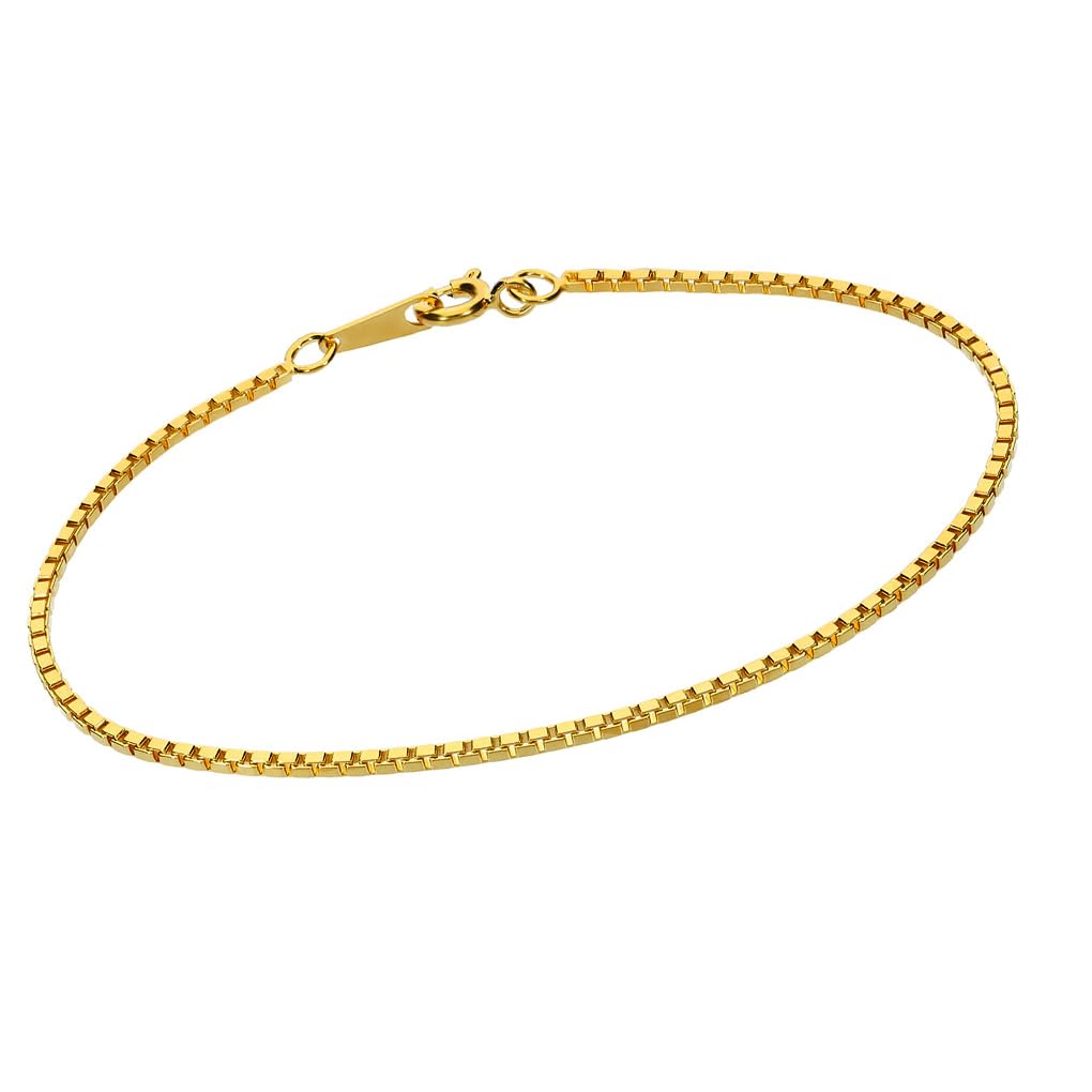 [Shinjuku Gin No Kura] Gold Venetian Chain Bracelet, 1.4mm Wide, 17cm, Silver 925, 24K Gold, Coated, Box Chain, Square