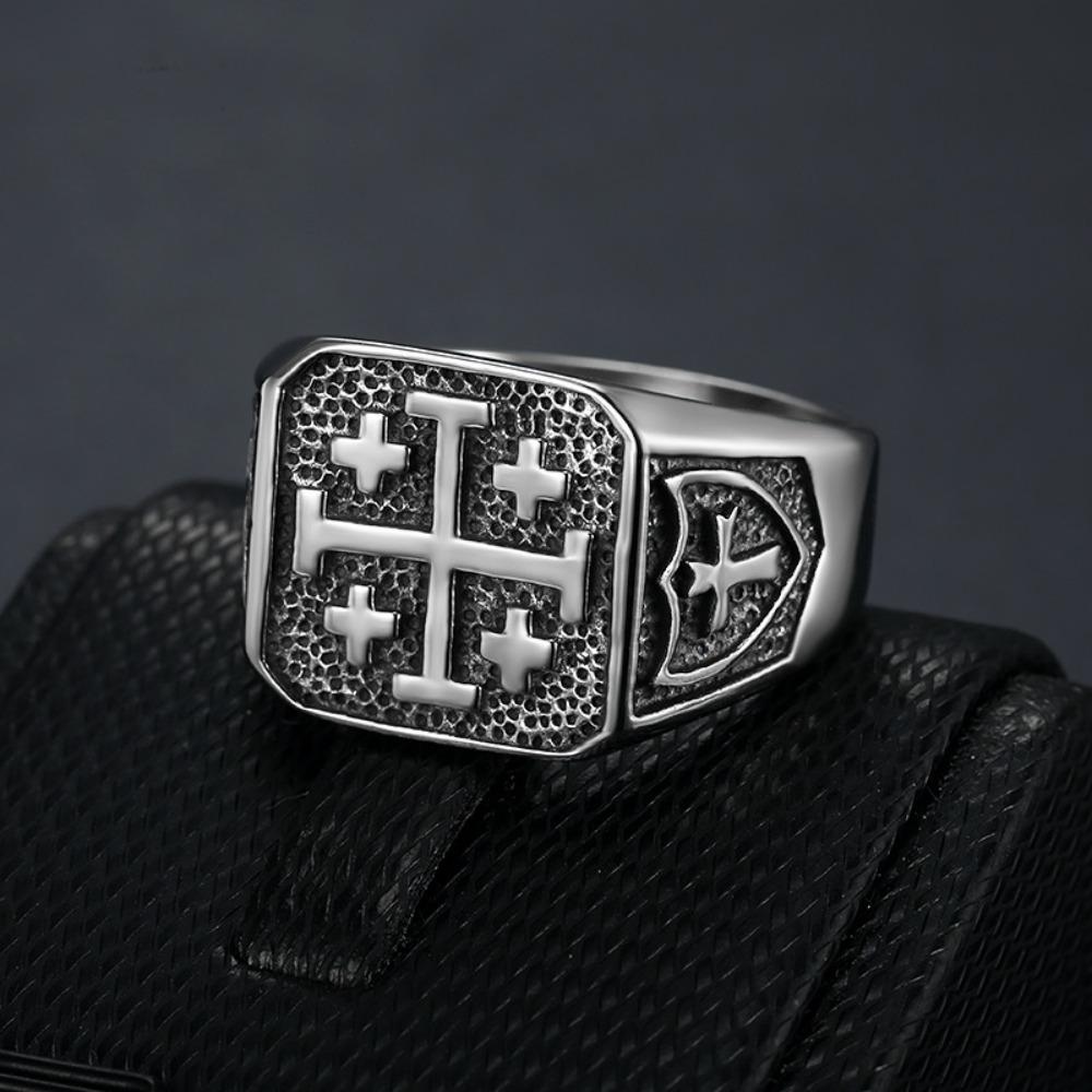 Vintage Titanium Steel Cross T Ring for Men Stylish Classic Unique Jewelry