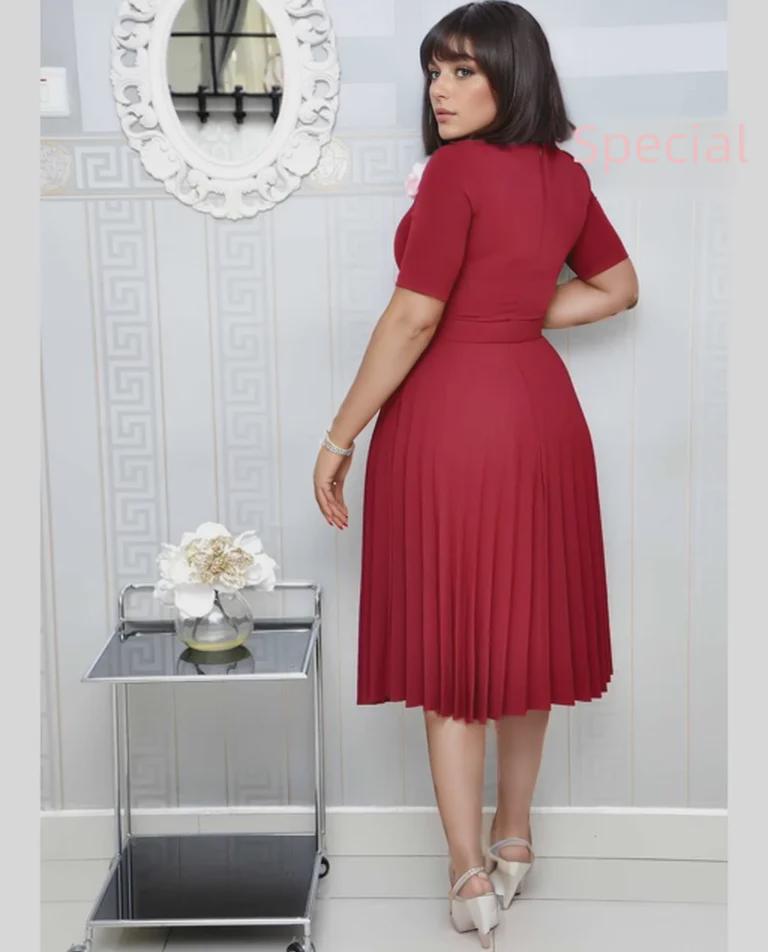 Dámské jednobarevné skládané šaty s kulatým výstřihem a vysokým pasem, velikost pro větší děti