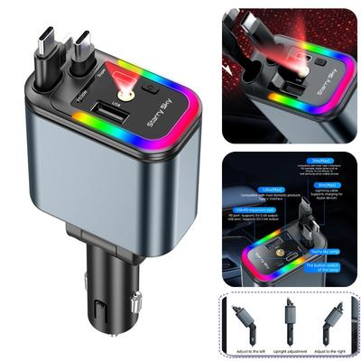 180W 5-in-1 Auto-Ladegerät-Adapter mit 2 einziehbaren Kabeln Schnelllade-Auto-Handy-Ladegerät mit Umgebungslicht Auto-Dachleuchte 5-in-1 Netzadapter