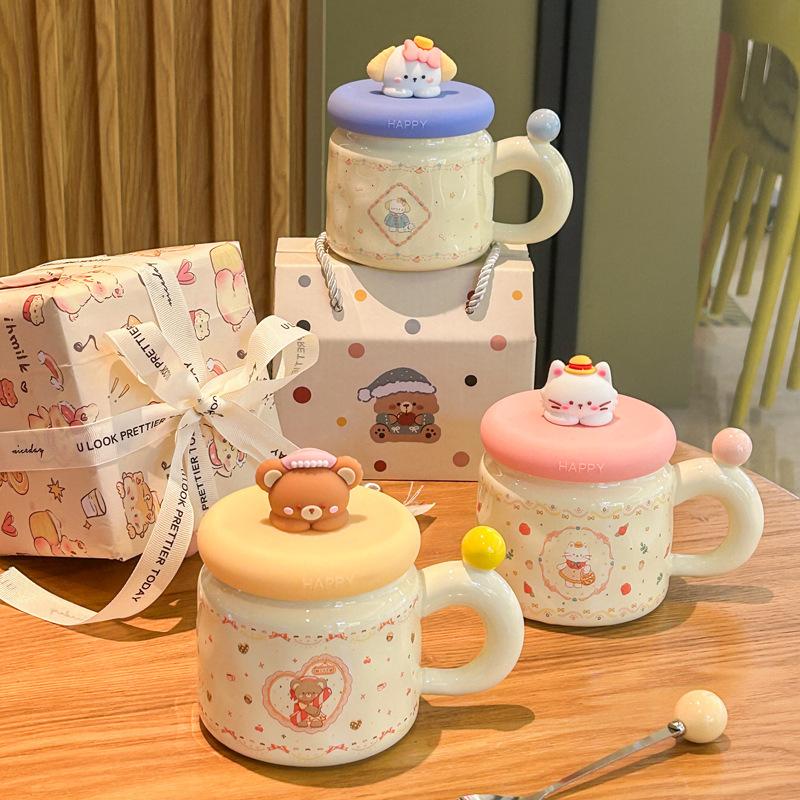 Graduation gift for girl girlfriend birthday gift cute cartoon bear ceramic mug souvenir
