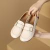 Round Toe Flat Sole Loafers for Women In Spring New Style of Cowhide Soft Sole Large Size 43 Single Shoes Square Buckle Bean Shoes