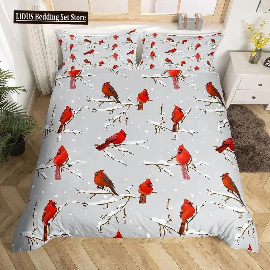 Comforter Cardinal Red Bird Bedding Set For Child Youth Pine Tree Comforter Animal Snow King Size Soft