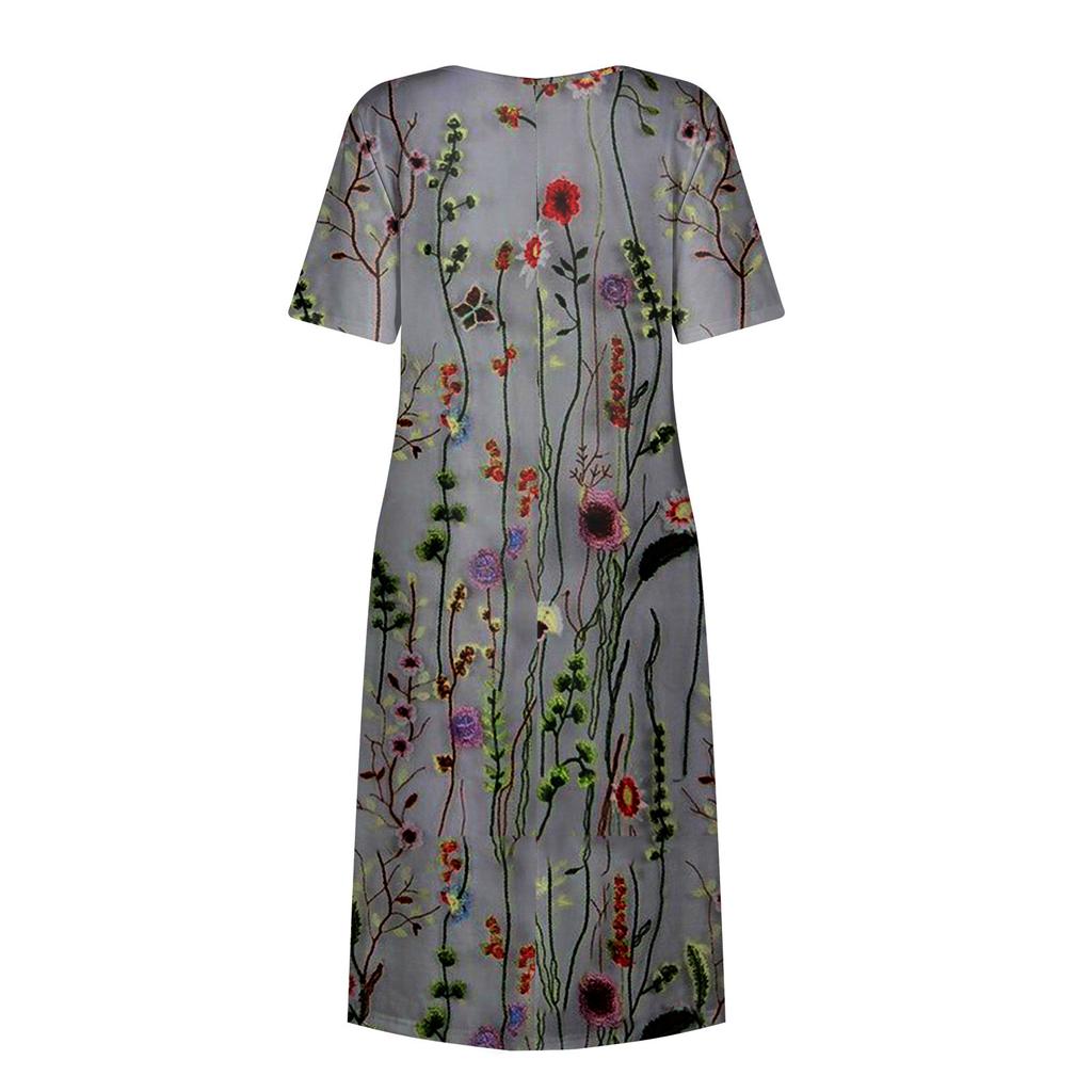 Damen Freizeitkleider Bedruckte Kleider Sommerkleider Bedruckte Falten Rundhals Midi-Kleider Basic Outdoor Täglich Kurzarm Lockere Kleider